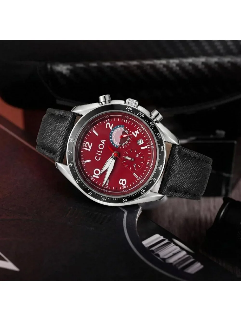 Men's Red Chronograph Classics Waterproof Sport Casual Business Wrist Watch